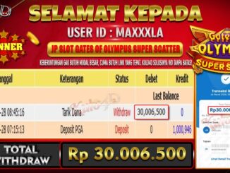 Pembayaran Jackpot Gates Of Olympus Super Scatter Rp. 30.006.500,- LUNAS !!